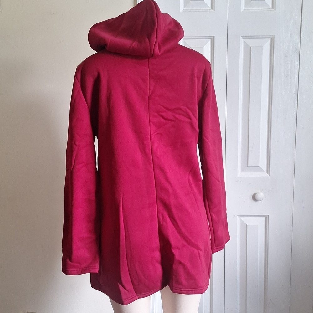 Women's Red Hooded Zip-Up Jacket Size Large - Picture 9 of 9